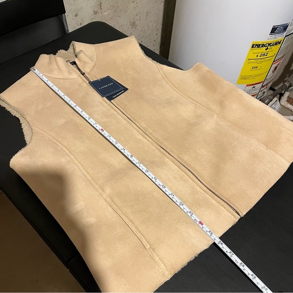 LANDS END Faux Suede Leather Vest NWT Camel Tan Womens XL Sherpa Lined Coat Zip - Picture 7 of 7